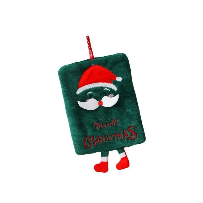  Corals Fleece Hand Towel Christmas Theme Embroidery Hanging Soft Absorbent Kitchen Dish Cloth Reusable