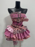 Conjunto de 2 piezas de estilo Punk estético para mujer, Tops sexys sin tirantes + falda de cintura alta, ropa Popular coreana Retro Chic para mujer 2000