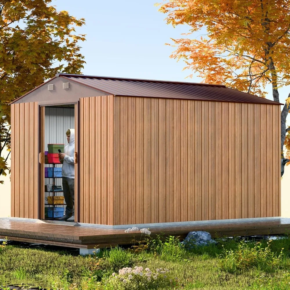 

8x10 FT Metal Sheds & Outdoor Storage, Large Garden Outdoor Storage Shed with Sliding Door and Air Vents, Outside Steel Tiny Hou