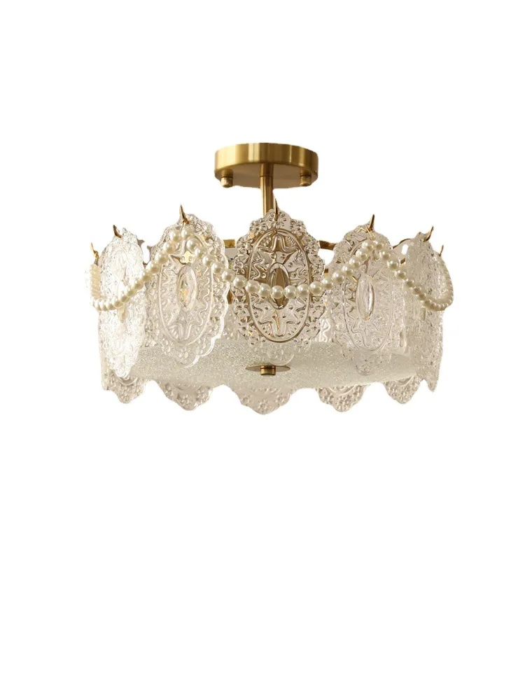 

French, retro, glass, ceiling lamp, bedroom, American, light luxury, living room, study, dining room, home