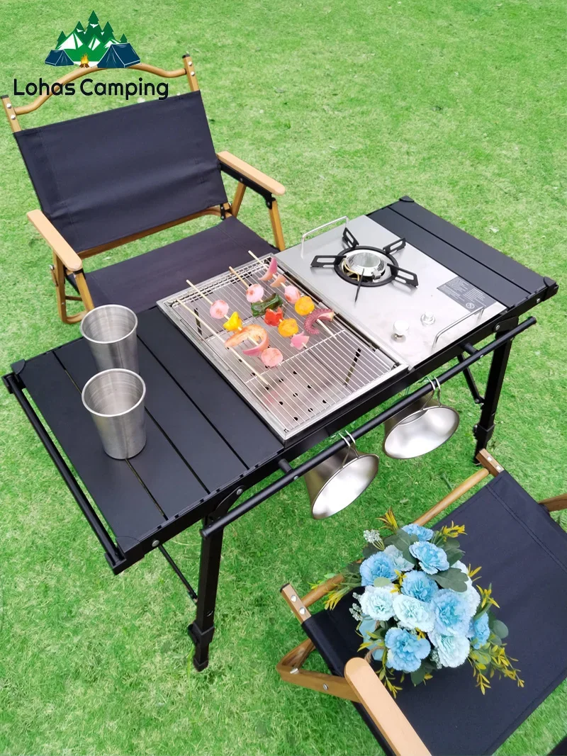 roll Brazier table Lohascamping Lightweight Camping Folding multifunctional IGT table adjustable leg Desktop burner bbq table