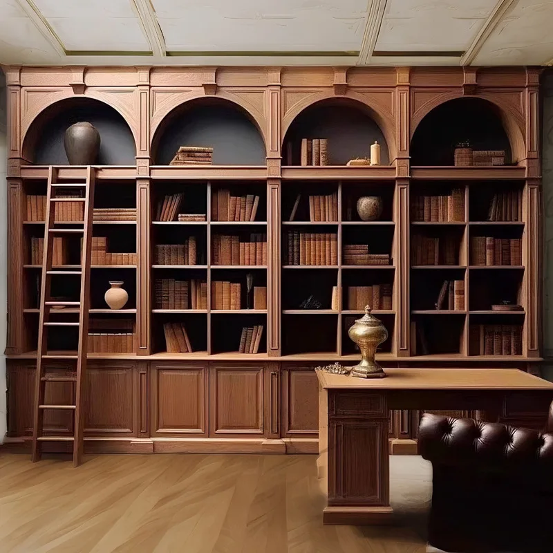 

American retro arched bookcase, solid wood combination row bookcase, living room study solid wood shelf multi-layer bookcase