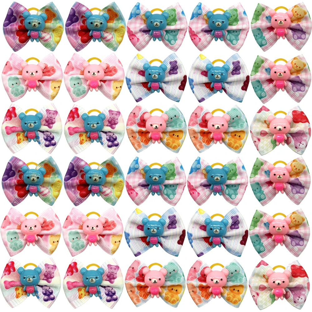 100pcs Bear Style Dog Bows Pet Dog Hair Accessories Cute Dog Hair Bows Rubber Bands Pet Products Dog Accessories For Small Dogs