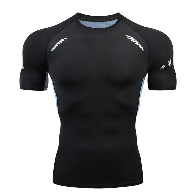 Herren Kurzarm Rash Guard Kompressions-Shirts Schnelltrocknend Fitness Radfahren Laufen T-Shirt Workout Training Unterwäsche Gym-Kleidung – Detail 4