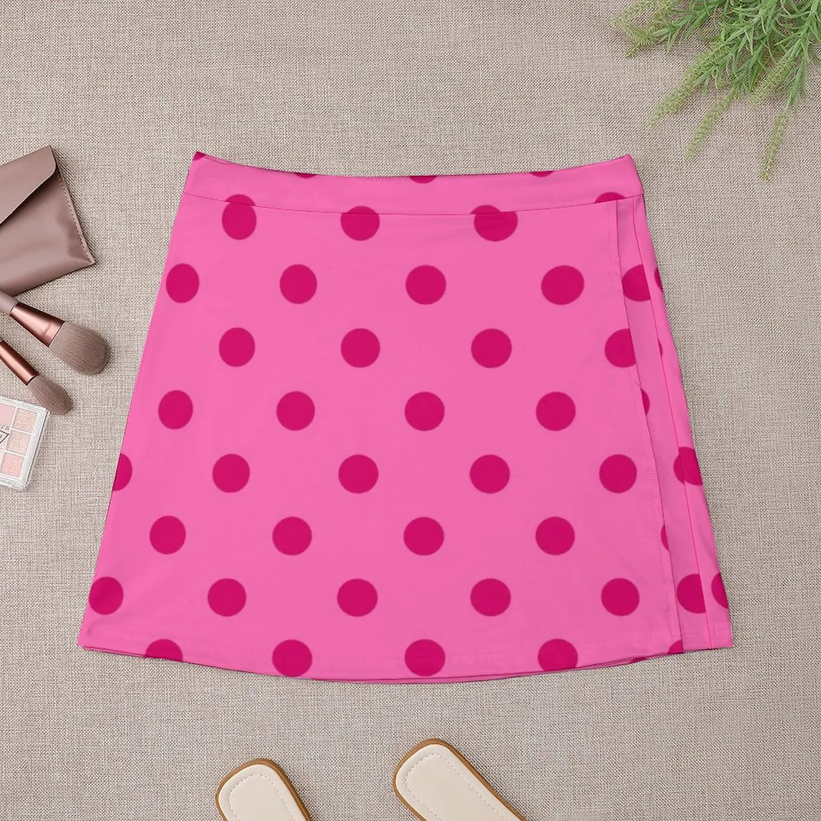 Large Dark Hot Pink Polka Dots on Light Hot Pink Mini Skirt Skirt satin new in dresses