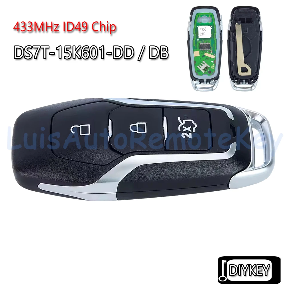 3 Buttons Smart Remote Car Key Fob 433MHz ID49 Chip for Ford Mondeo Edge S-Max Galaxy Range Mustang Kuka 2014-2018 DS7T-15K601-D