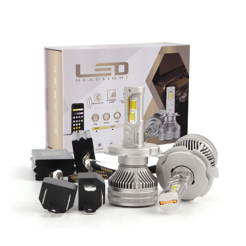 

Three Colors Flash H4 LED Headlights CSP Chip Mobile APP Control Color Change H1 H7 H11 9005 LED For 12V Car Headlight