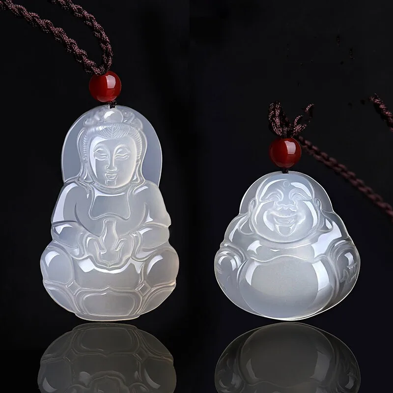 Natural Jade Marrow Buddha Guanyin Pendant Classic for Men and Women