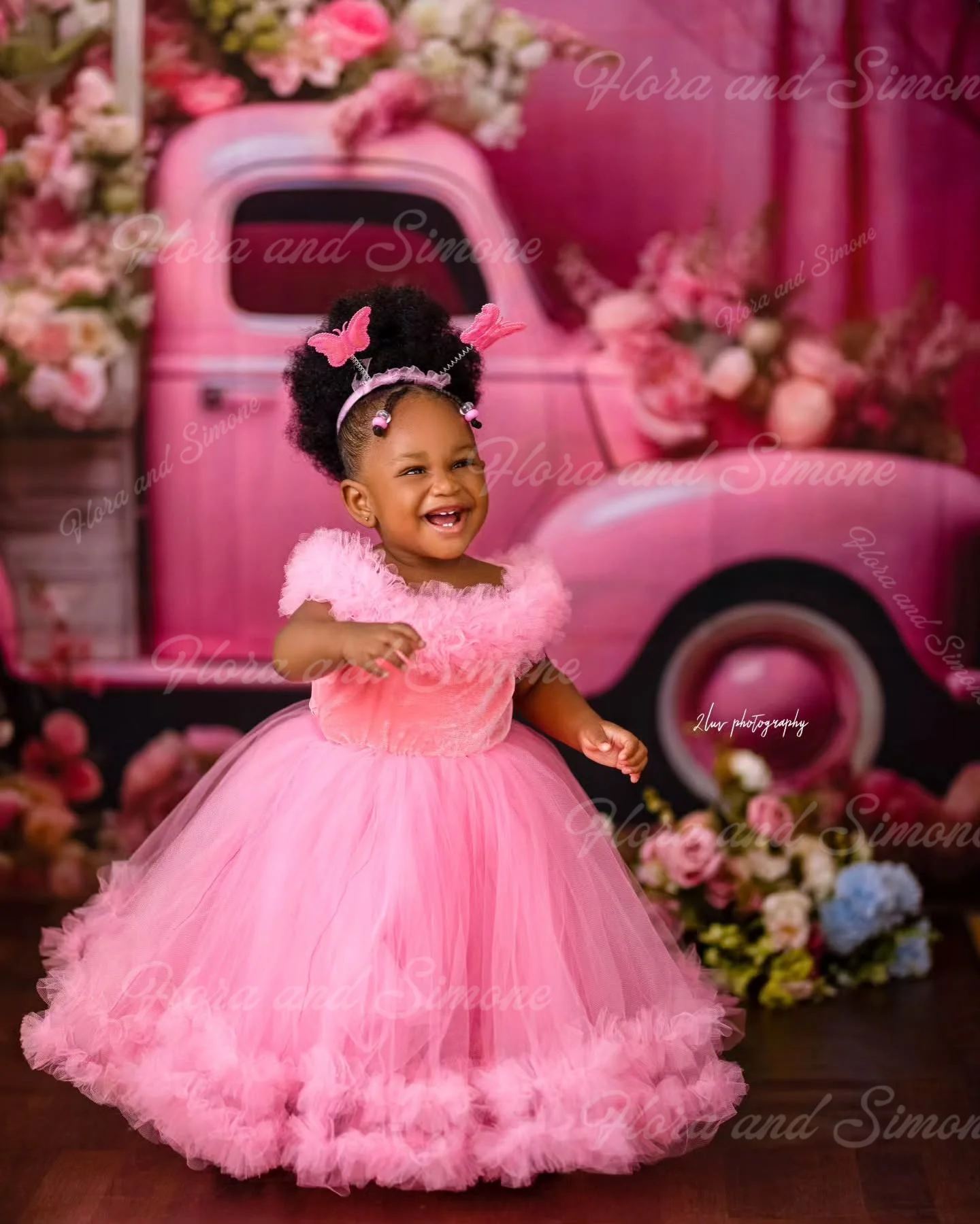 Vestido personalizado de flores para niña, vestidos de fiesta de cumpleaños con volantes y cuentas, vestidos de baile morados para sesión de fotos