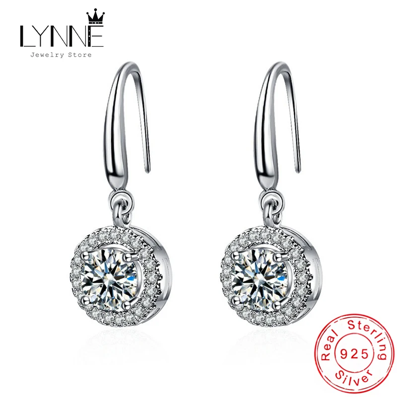 New Fashion Fine 925 Sterling Silver Zircon Round&Square Drop Earrings Women Jewelry Gift Crystal Luxury Pendant Hook Ear Dangle