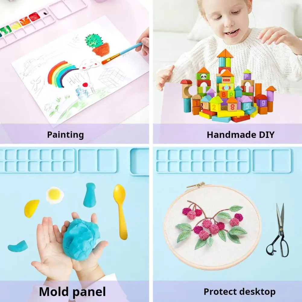 Silicone Apron for Crafting Silicone Painting Mat Set with Cup Apron Brush Sleeve Kit for Kids Creativity Washable for Painting