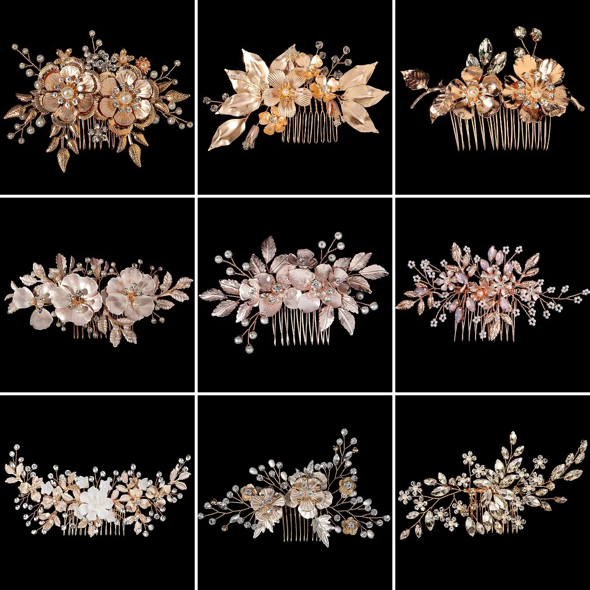 Gold Color Floral Wedding Hair Combs Bridal Hair Accessoaries for Women Bride Pearl Rhinestone Headpiece Jewelry Bridesmaid Gift