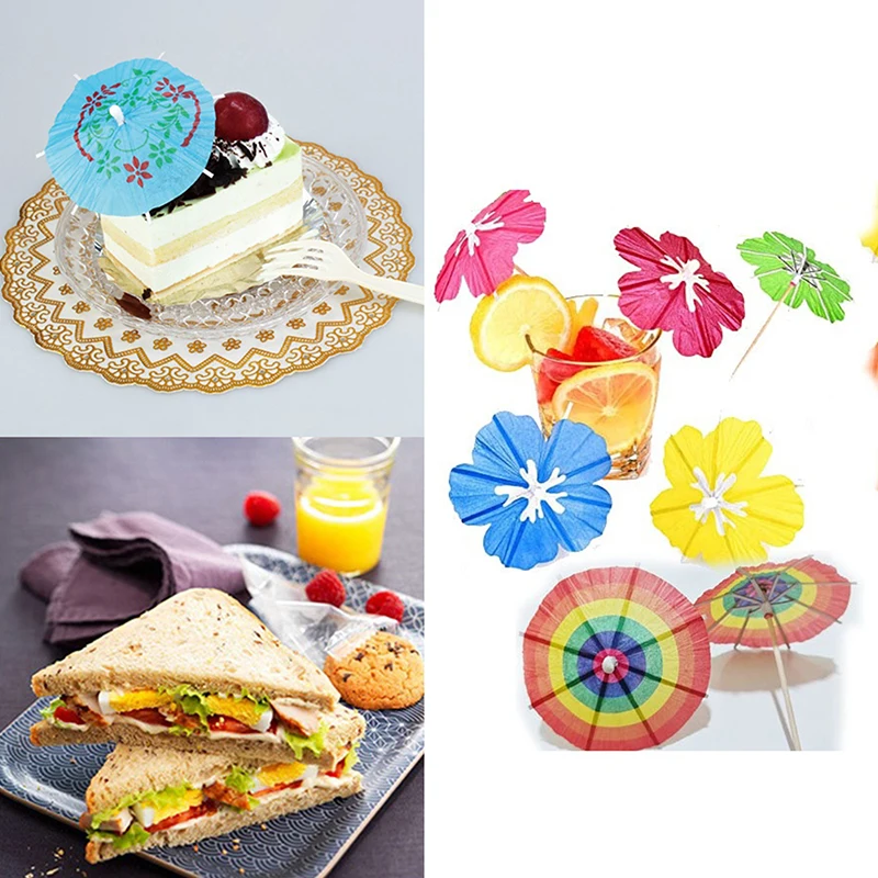 Umbrella Cocktail Drink Picks Food Fruit Bamboo Toothpick Dessert Cake Stick Hawaiian Birthday Party Decoration Wedding Supplies