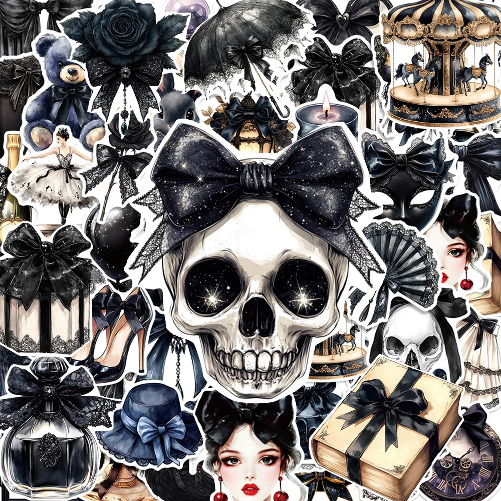 Pegatinas de dibujos animados con lazo gótico oscuro, calcomanías de decoración estética, papelería para teléfono, guitarra, juguetes adhesivos impermeables, 10/30/50 Uds.