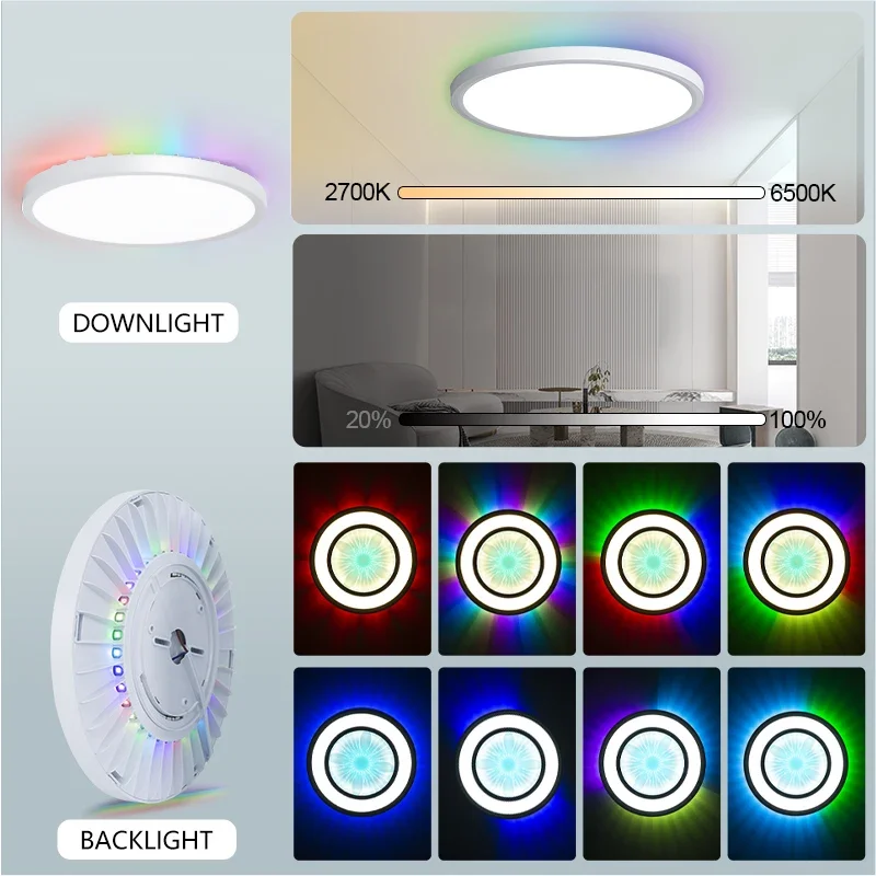 AC 90-260V Ultra thin LED Ceiling Light For Bedroom with APP Remote Control RGB Revolving Lighting Smart Ceiling Lamp dec