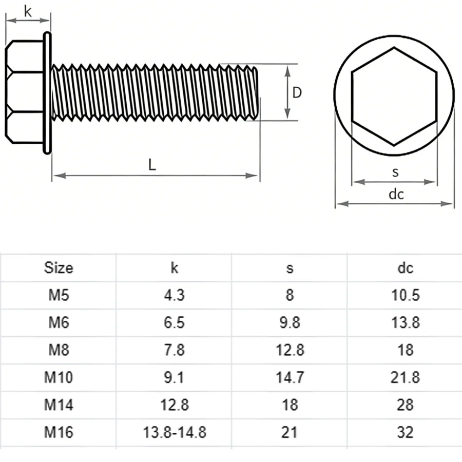 1/2pcs M6 M8 M10 M12 M14 M16 10.9 Grade Black Oxide Hex Flange Bolt Full/partial Thread High Strength Metric Hex Screw