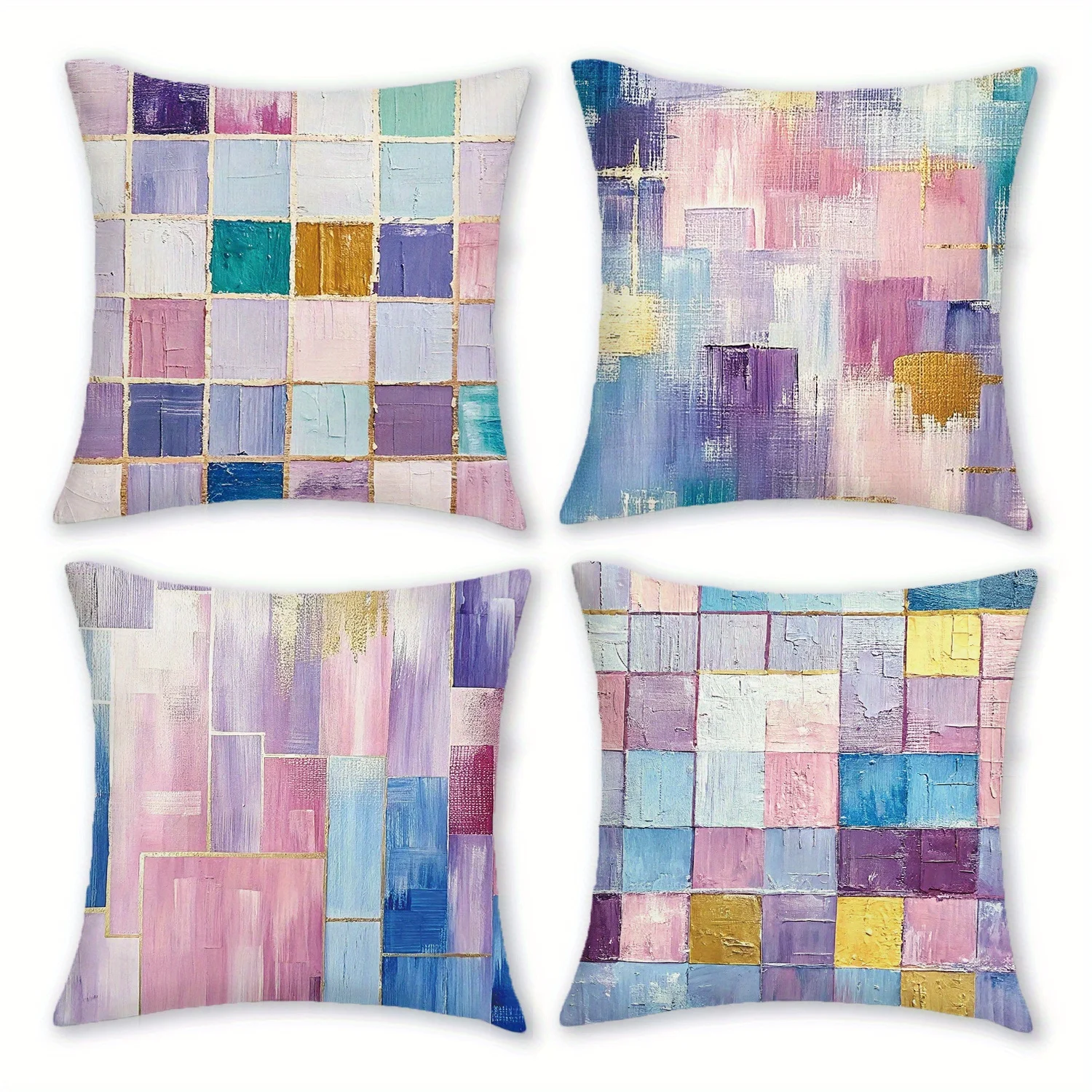 

4 шт. наволочки в богемном стиле с пастельной абстрактной геометрией, 18 дюймов, полиэстеровые наволочки на молнии с ярким синим цветком
