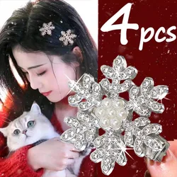 Cyrstal Snowflake Pearl Hair Clip Winter Girls Small Sweet Bobby Pins Women Fashion Retro Flower Hairside Headwear Accessories