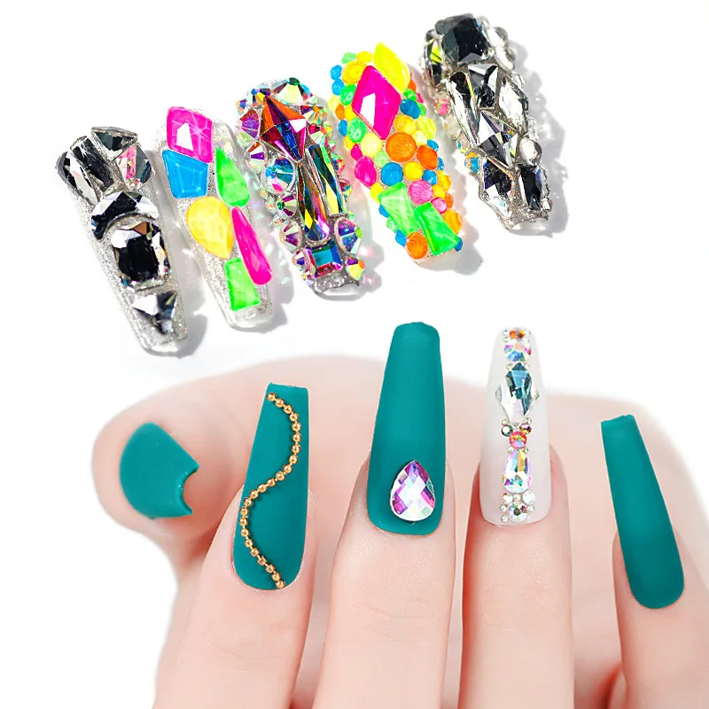 Irregular AB Colorido Rhinestone Nail Art Decoração Kit, 3D Gems Pedras, Crystal Design, DIY Manicure Acessório, 12 Grades