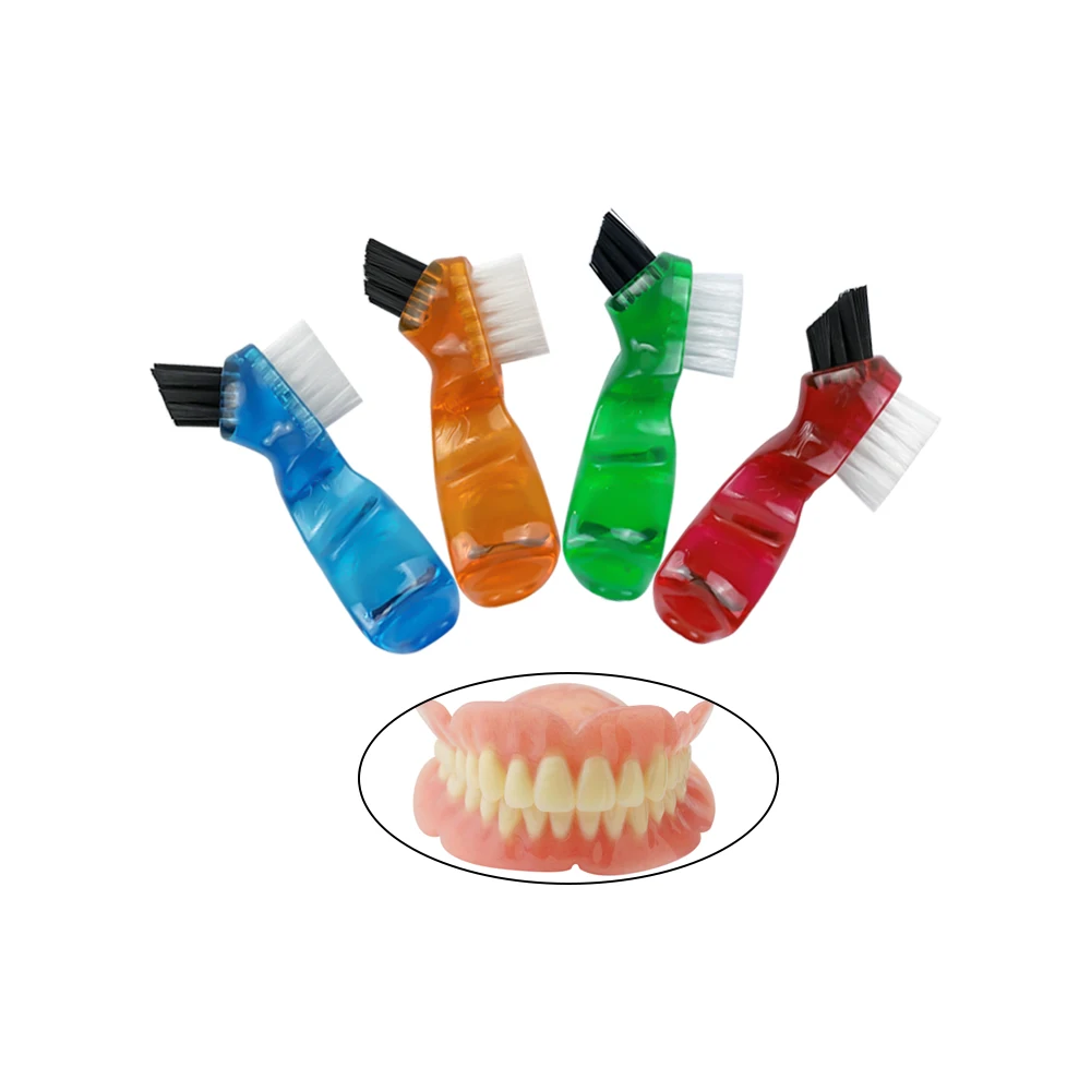 Mini Denture Cleaning Toothbrushes False Teeth Brush Bristles & Ergonomic Rubber Handle Multi-Layered Bristles Oral Care Tools