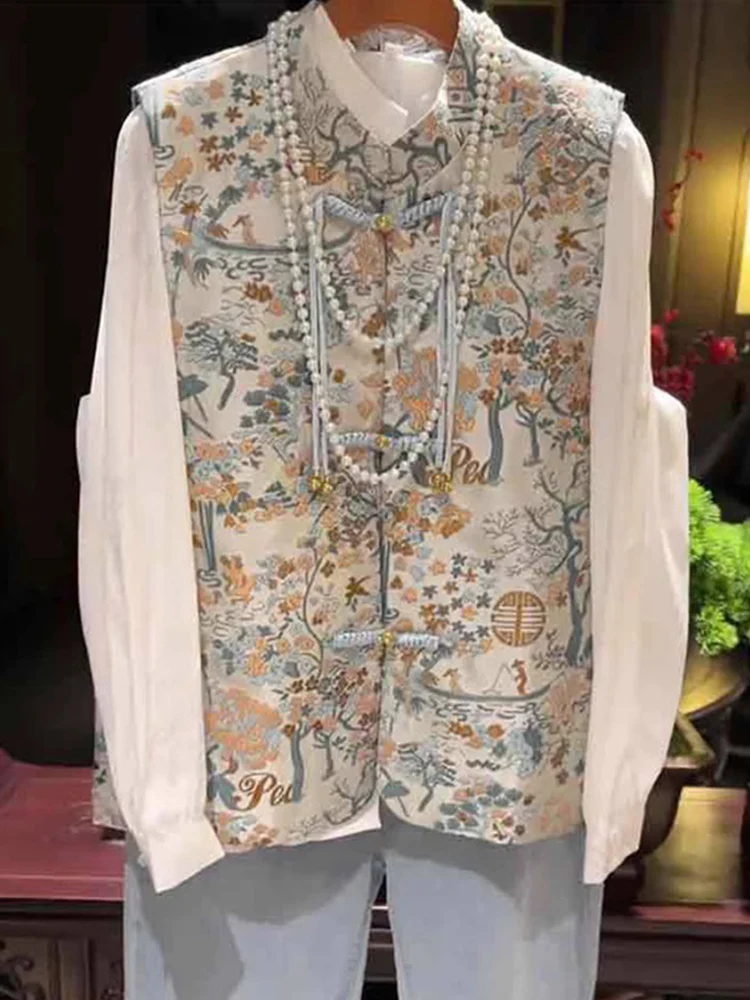 

Новый китайский женский жилет с тяжелой вышивкой, весенне-осенний элитный национальный ретро-жилет на пуговицах, верхняя одежда...