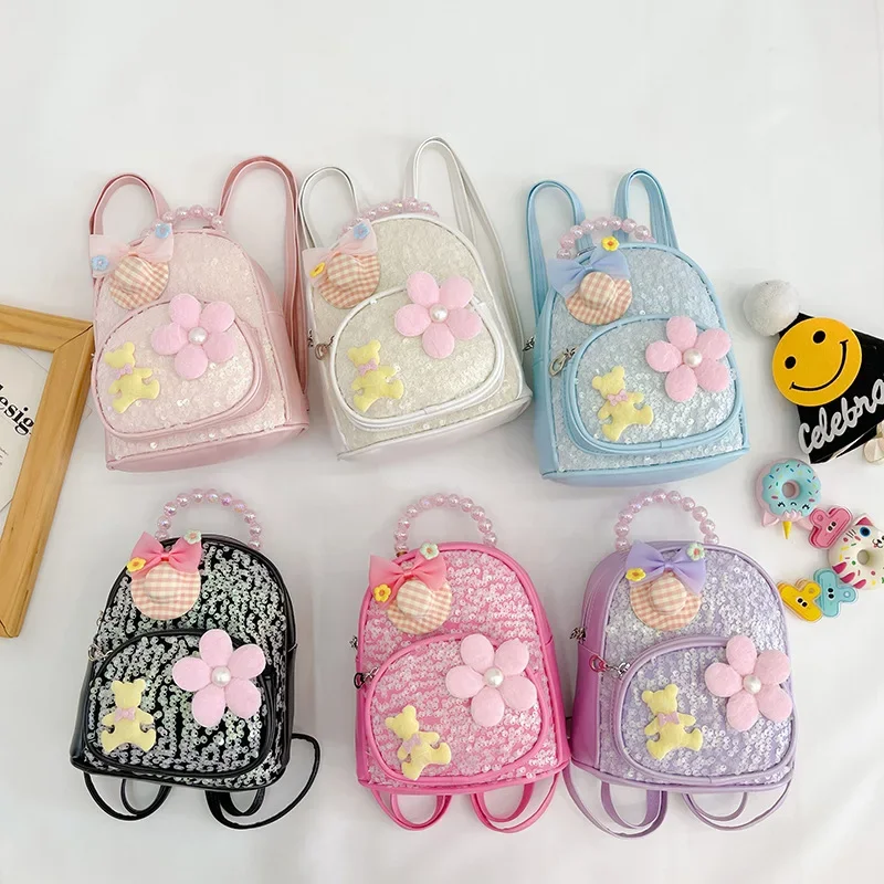 Children sequined bag fashionable princess pearl accessories backpack kindergarten cute girl casual backpack