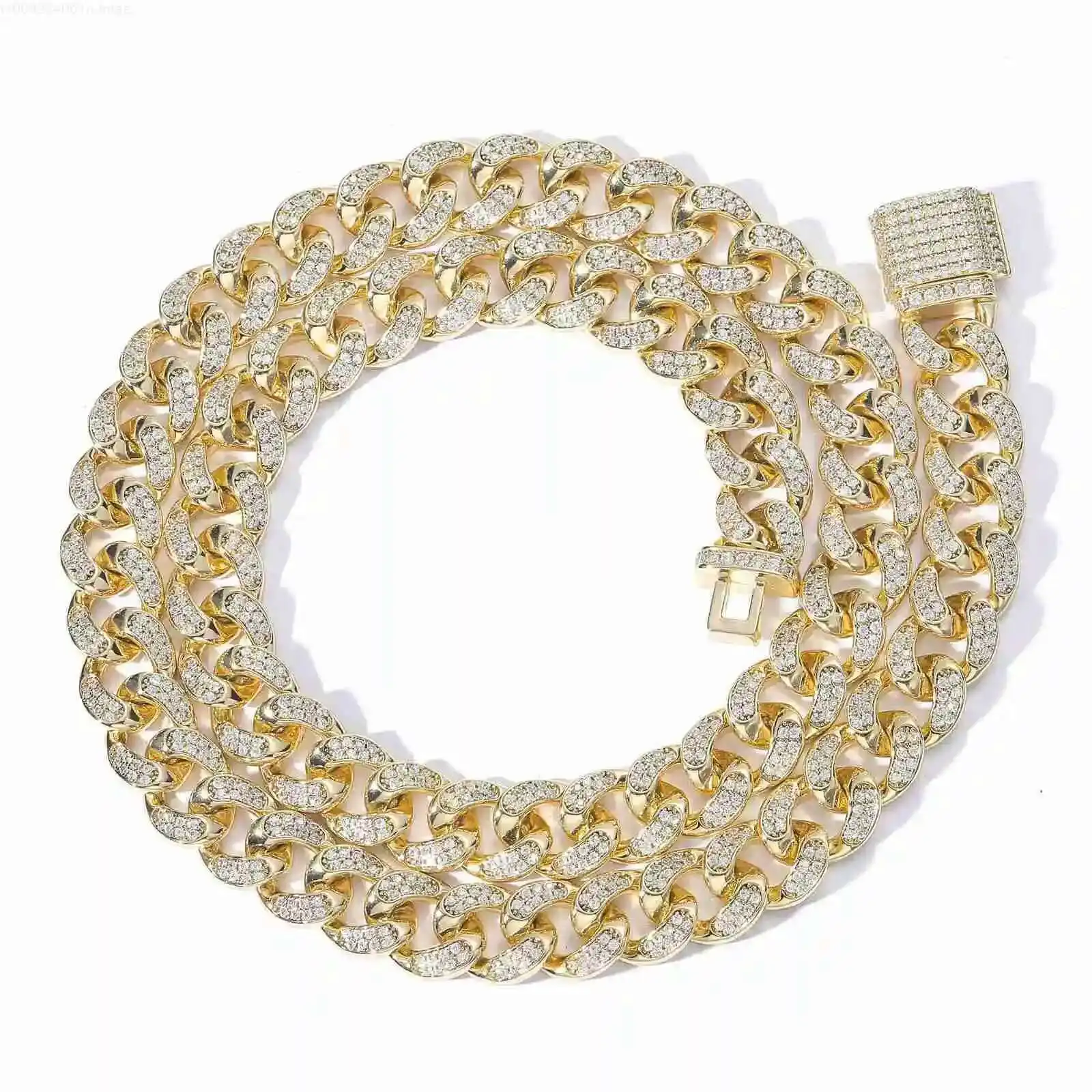 

High Quality Men CZ Miami Cuban 12mm Real Brass Mens Chain Necklace Hip Hop Jewelry 14k Solid Gold Pvd Cuban Link Chain