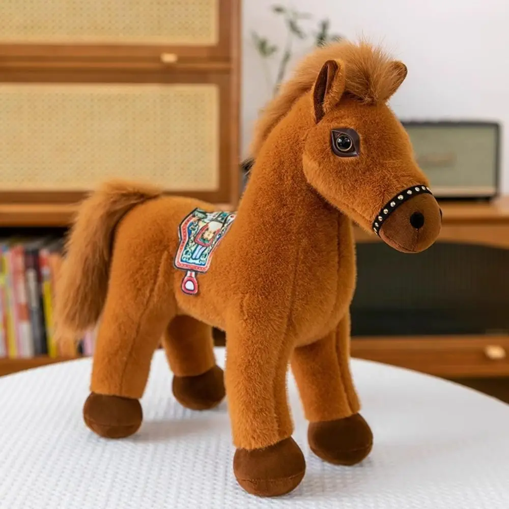 Simulation Standing Foal Plush Doll Saddle Fluffy Tail Pony Plush Toys 20/25/30cm PP Cotton Cartoon Horse Stuffed Toy