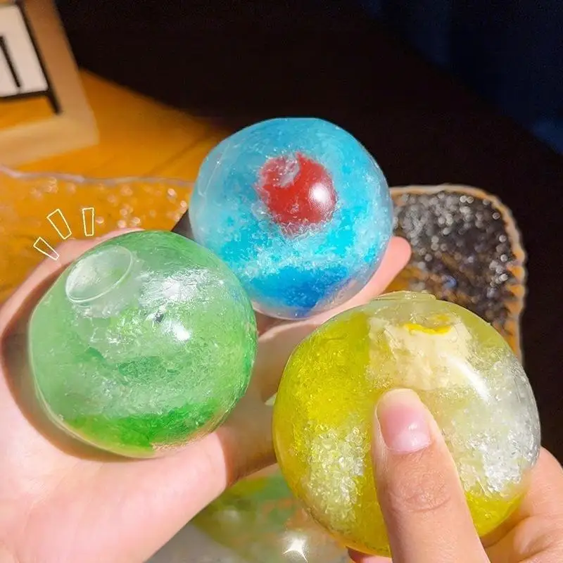 Crushed Ice Sand Filled Stress Relief Ball Fruit Pattern Non-Rebound Soft  Fidget Toy for Kids Adults Anxiety Relief Gift