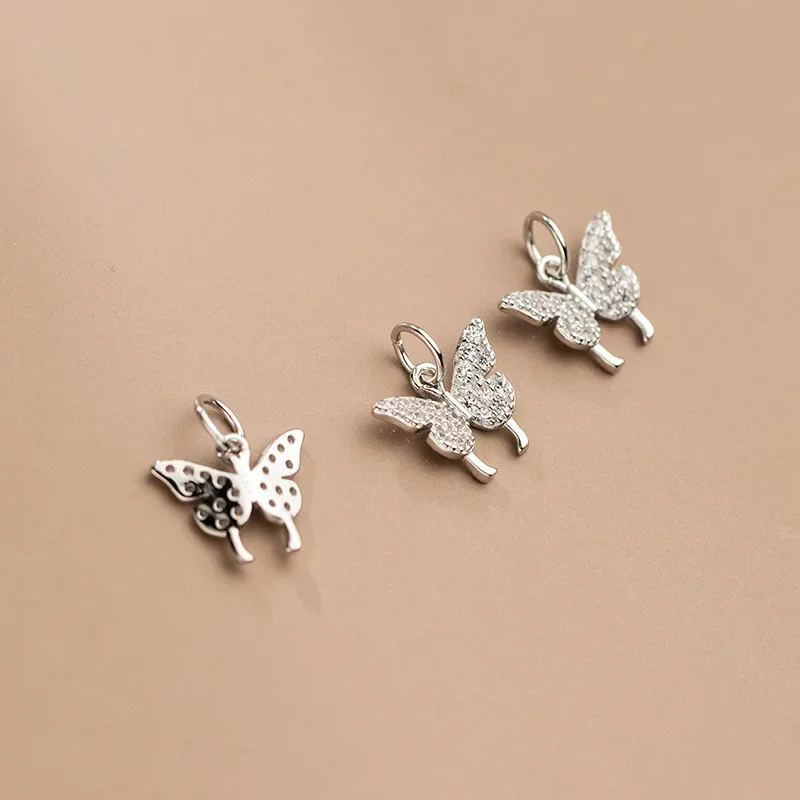 TrustDavis Real 925 Sterling Silver Fashion Sweet Butterfly Zircon Charm Pendant Handmade DIY Accessories Fine Jewelry HY301