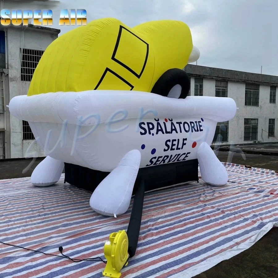 Hot selling car wash decoration yellow inflatable car washing cartoon for advertising