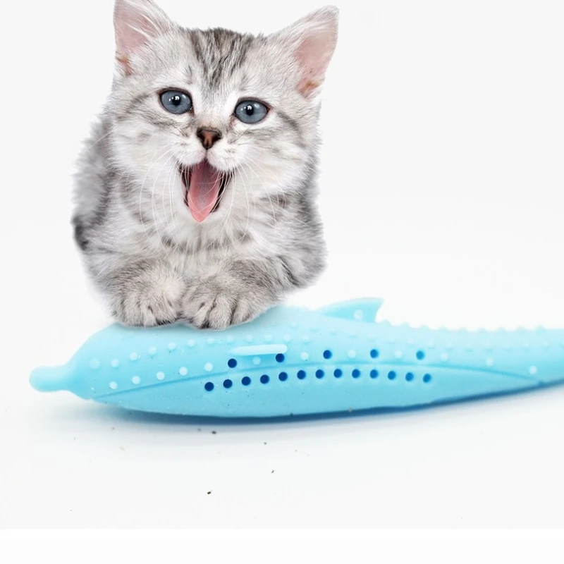 Cat Chew Toy Catnip Bite Resistant Simulated Fish Kitten Toy Silicone Teeth Cleaning Interactive Cat Toy Supplies