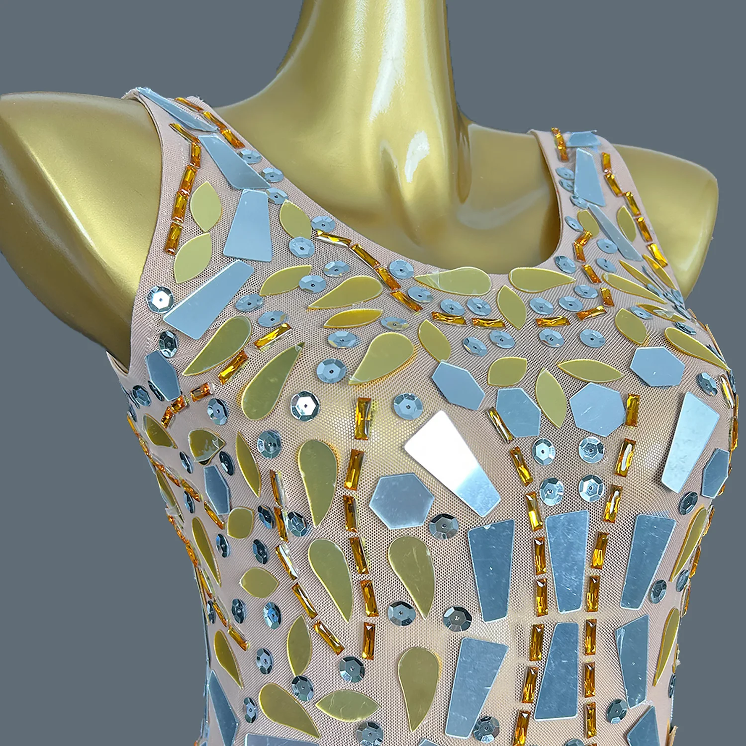 Ropa Formal para mujer joven, vestido largo elástico con espejos brillantes de malla Sexy, traje de fiesta para cena, ropa para escenario de graduación y Club Fenglinghua