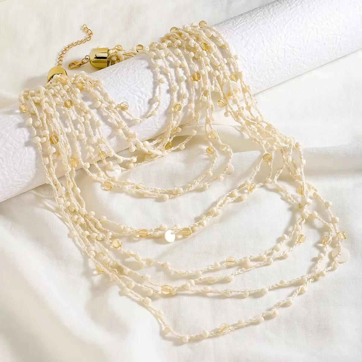 Vedawas Bohemian Handmade Beaded Rhinestones Multilayer Necklace,Elegant Vacation Party Banquet Women Accessories