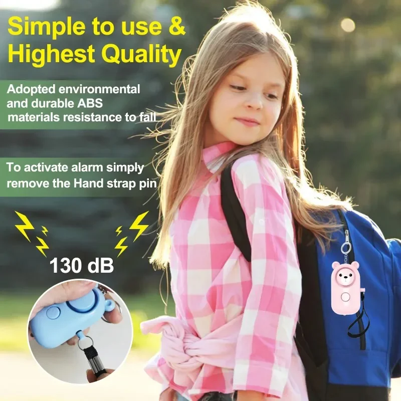 Bear Style Security Alarm Keychain 130dB Personal Siren Ring with LED Light Emergency Protective Device