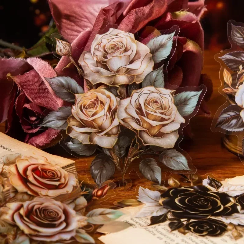 10Pcs Appointment large-size Rose Romantic LOVE handbook materials Rose PET Sticker Supplies Scrapbook Cut 145*115mm