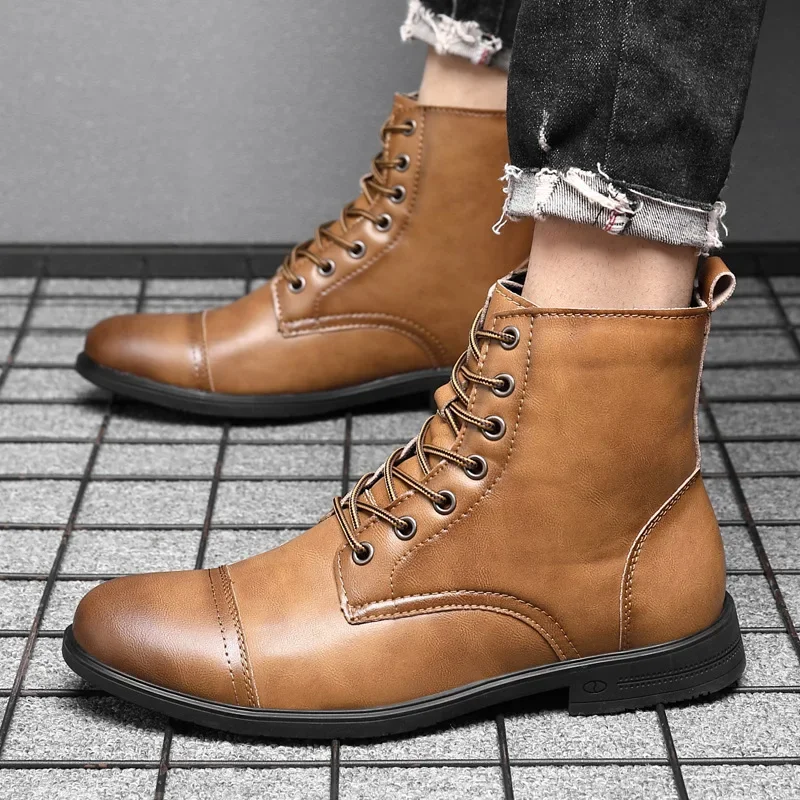 

2024 Autumn and Winter New Fashion Pointy Retro Leather Boots High Top British Casual Men's Shoes Large Size 38-48