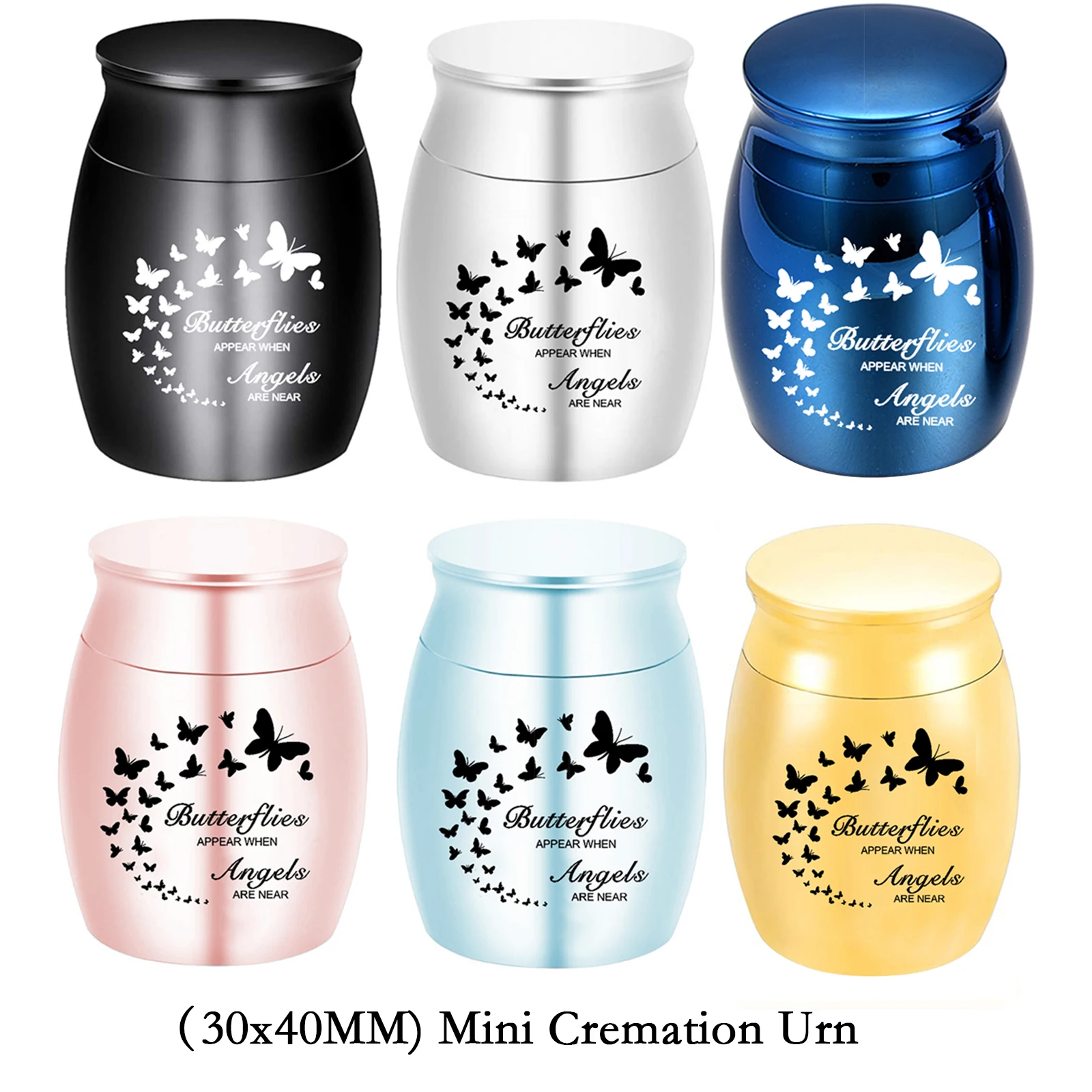 New mini cremation urn stainless steel waterproof cremation jar keepsake with engraved butterfly-butterflies appear when angels