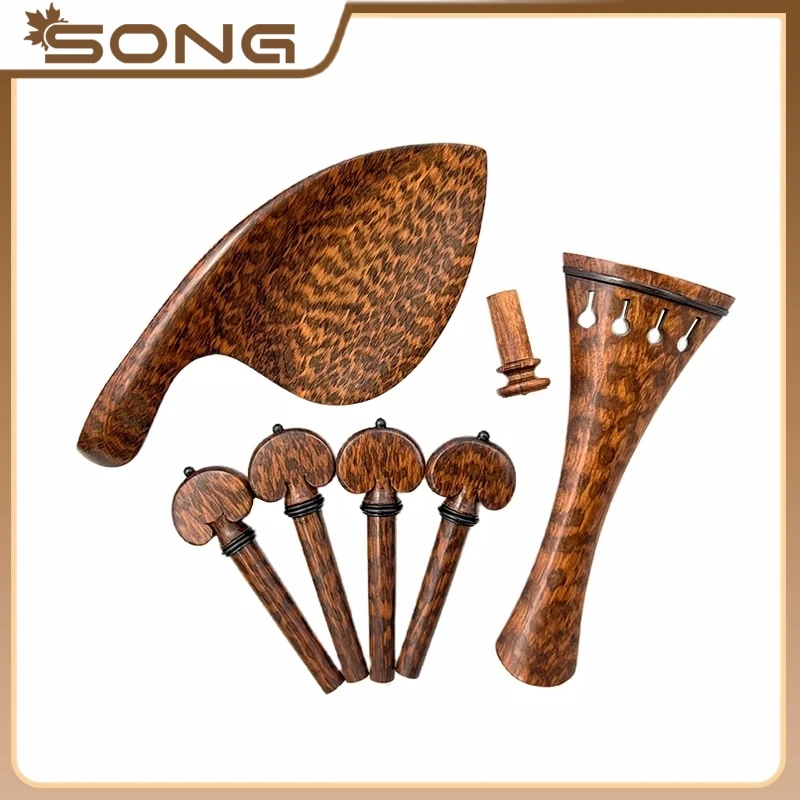 

1 set 4/4 violin snakewood letterwood Fiddle Viola Cello Tailpiece+Tuning pegs+Endpins+Chin rest/Chin Holder parts fitting