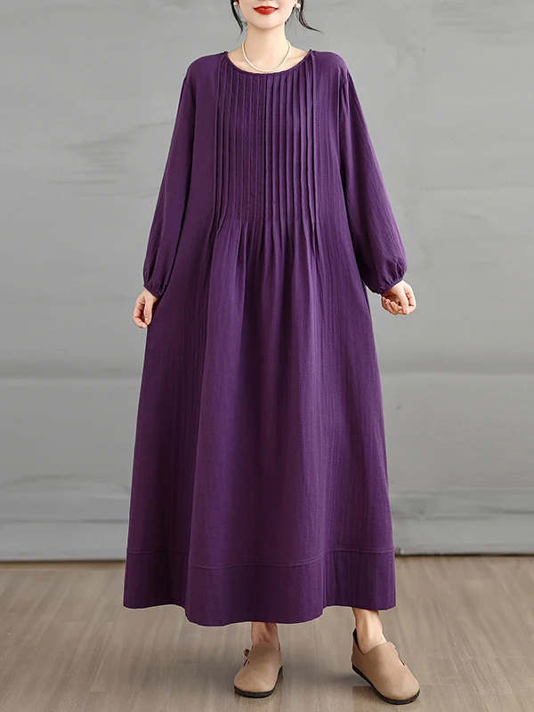 

Весна 2026: Элегантное двухслойное хлопковое платье с длинным рукавом, свободного кроя, больших размеров, стройнящее, с юбкой А-силуэта, для повседневной носки и офиса