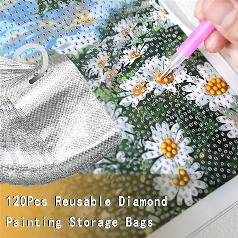 A20F-For DIY Diamond Art,Bead Organizer, 120PCS Reusable Diamond Painting Beads Storage Bags For Craft Supplies