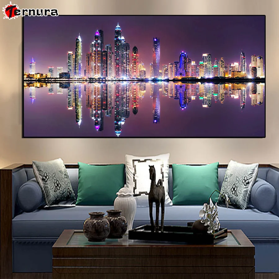 

Алмазная вышивка Дубай город архитектура суета ночной вид DIY 5D алмазная живопись домашний декор вышивка крестиком стразы большие