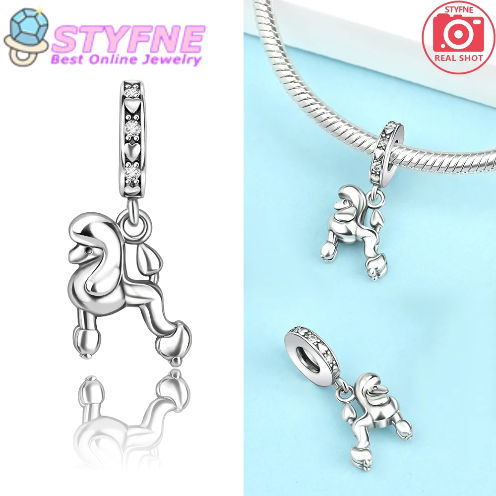 Charming 925 Sterling Silver Cute Poodle Charm Fit DIY Bracelet Necklace Women\'s Pet Party Exquisite Jewelry Accessories