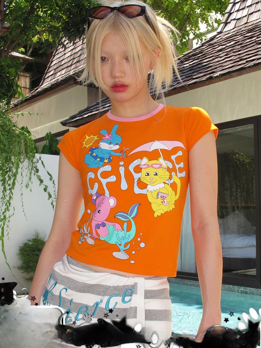 

CFIERCE футболка с животным принтом для бассейна, женская хлопковая эластичная удобная повседневная футболка ort Sve Faionable