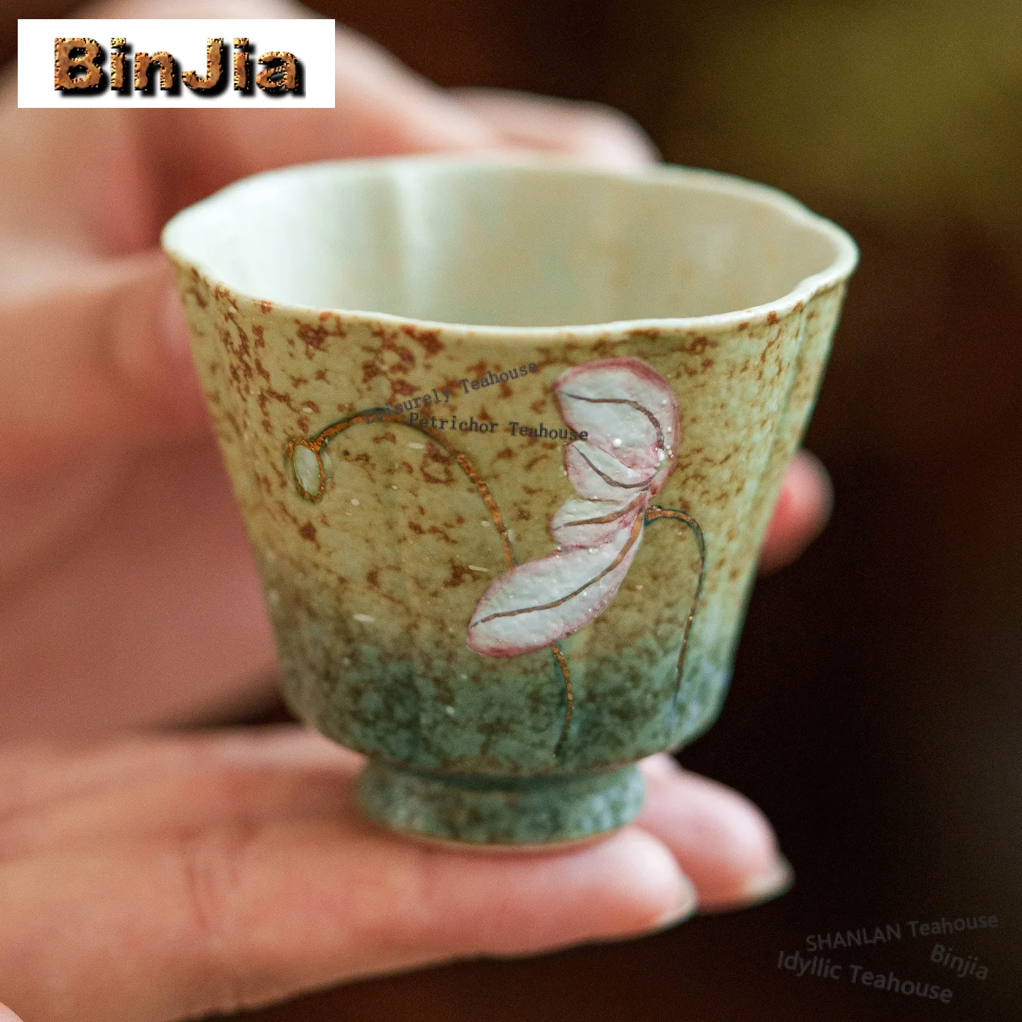 

55ml Green Hand Painted Lotus Teacup Handmade Tea Bowl Tea Cup Set Tea-tasting Meditation Cup Chazhan Master Cups Teaware