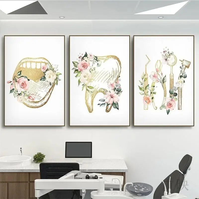 Abstract Nordic Dental Clinic Wall Art Painting  Childrens Oral Health Tooth Implant Canvas Print for Home Decor Poster Picture