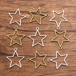 20PCS 27X29mm 2 Color Wholesale Metal Alloy Hollow Pentagram Charms Star Pendant For Jewelry Making DIY Handmade Craft