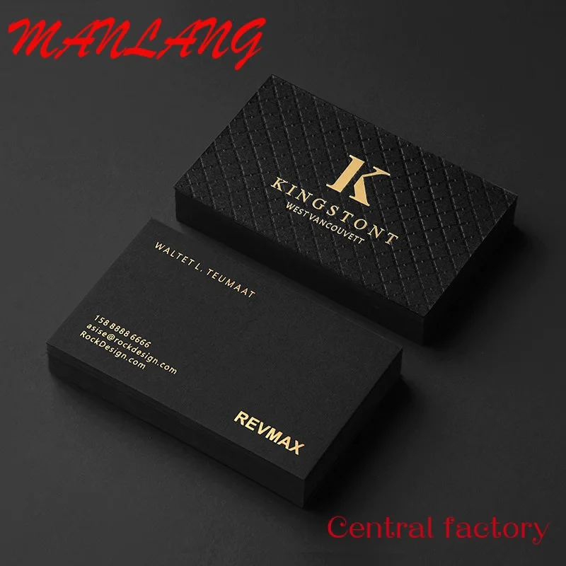 Custom  Custom Design Visiting Card Luxury Black Embossed Business Card Printed Gold Foil Stamping Paper Cards With Own Logo