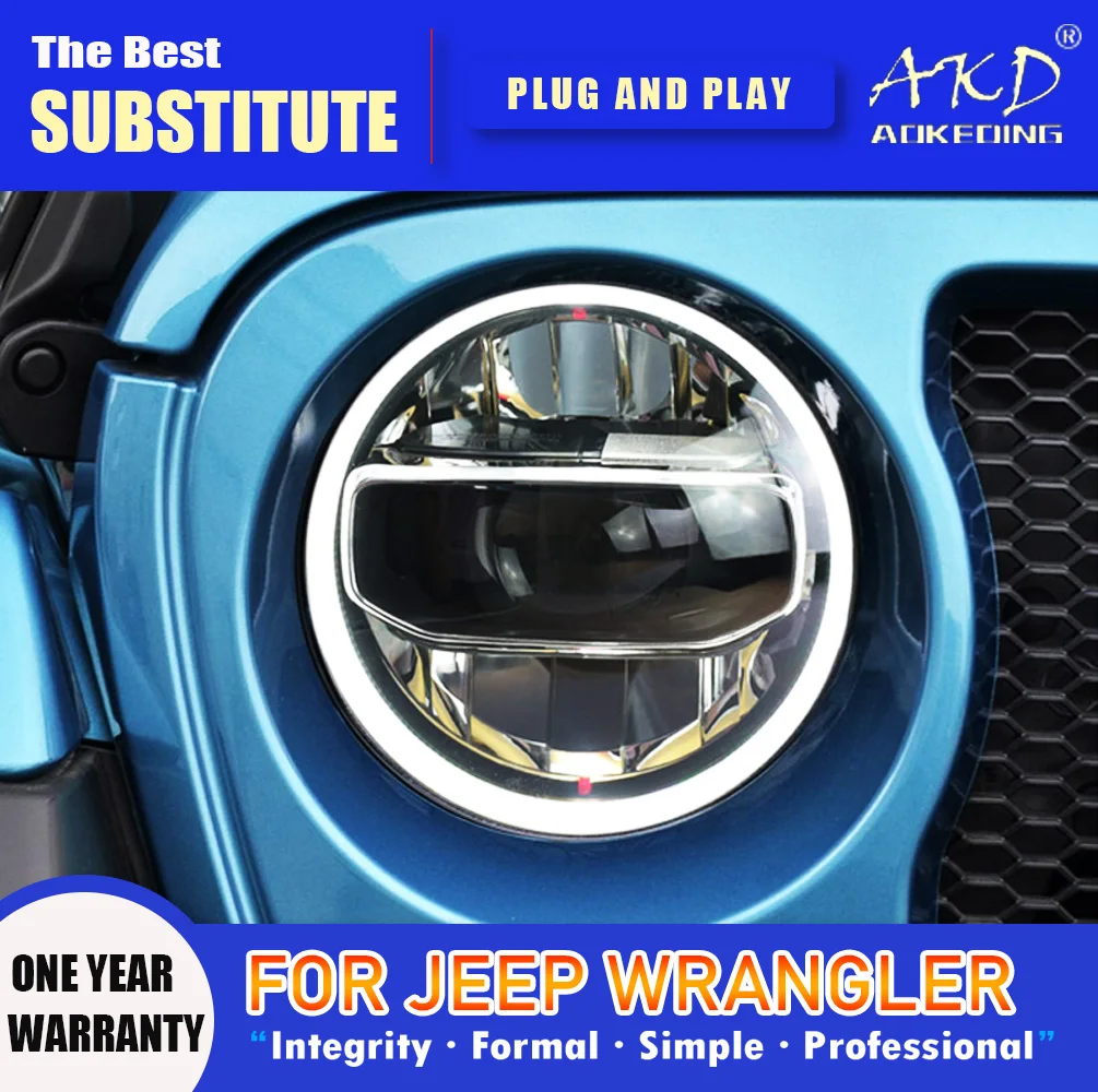 AKD Head Lamp for Jeep Wrangler LED Headlight 2018-2023 Headlights Wrangler DRL Turn Signal High Beam Angel Eye Projector Lens