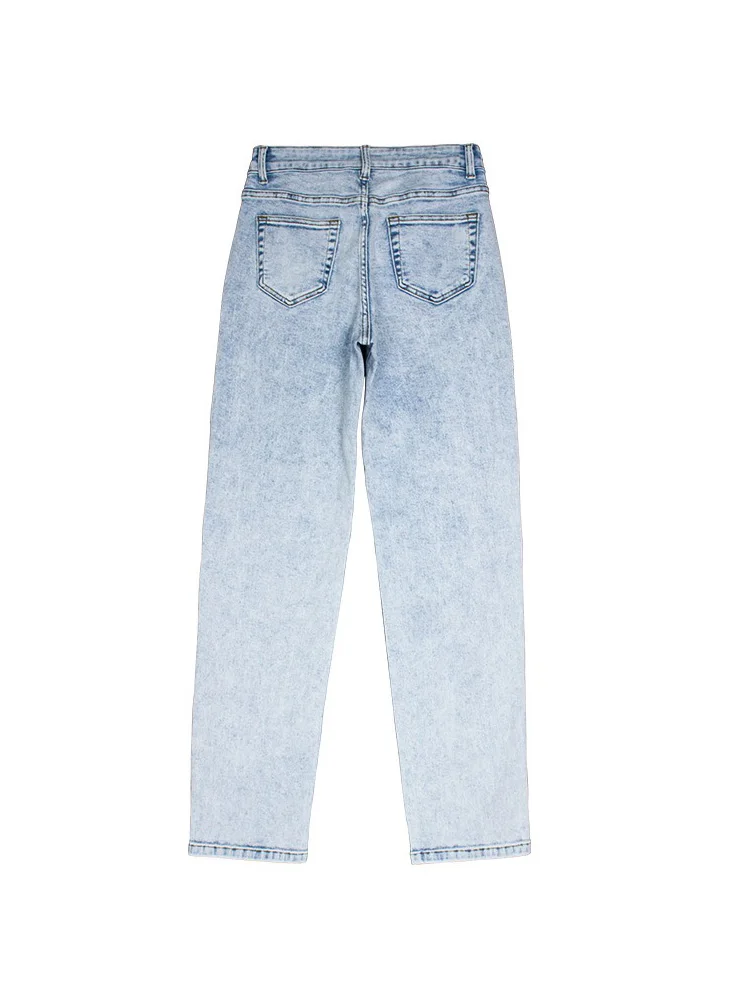 Benuynffy American Vintage Mid Waisted Jeans Women Spring Summer Light Blue Wide Leg Trousers Streetwear Casual Straight Pants